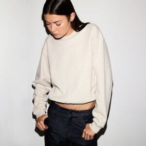 SKIMS COTTON FLEECE Classic Crewneck - Oatmeal Heather Size L NWT #1644